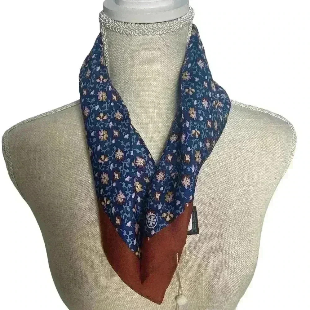 Tory Burch Wild Pansy Bouquet Neckerchief Fresh Blueberry (400) NWT